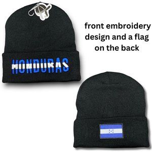 Honduras Winter Insulated Beanie Hat Embroidery and Flag Design Black